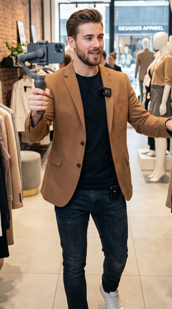 Fashion creator filming a store walkthrough